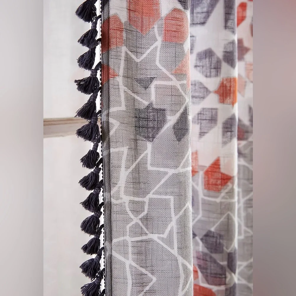 Anthropologie NIB Pair of Curtains Mosaic Moroccan Geometric Grey/Multi 108x50